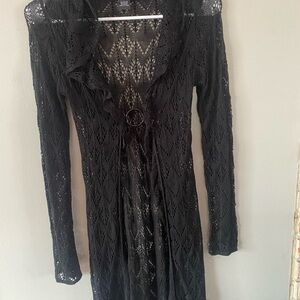 Y2K 90’s Whimsigoth Grunge Dark Fairy crotched lace sheer cardigan M